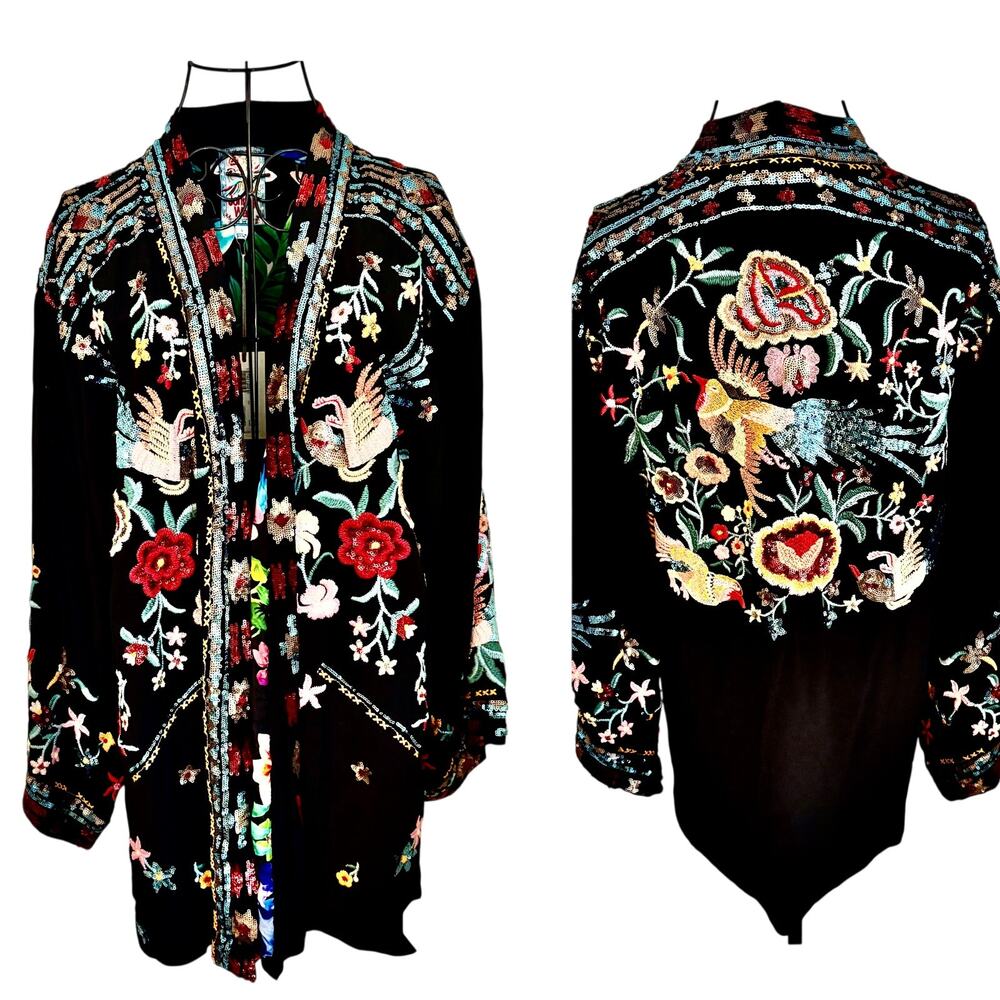 NWT Johnny Was Hewey Embroidered Sequined Kimono Hippie Lagenlook MSRP $445